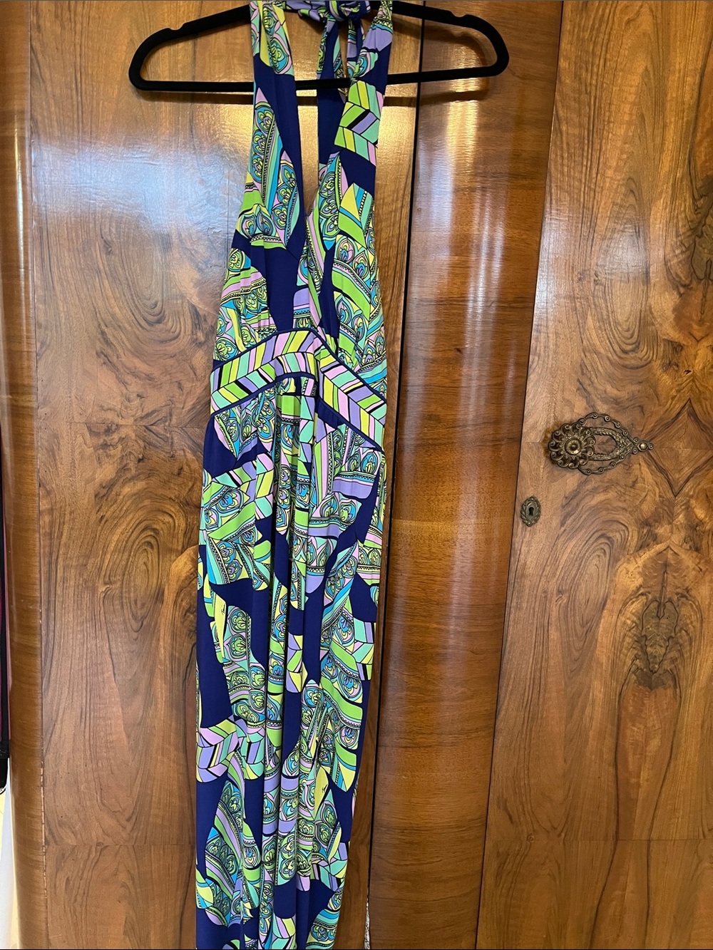 Trina Turk Blue Multicolor Halter Maxi Dress Size 4
